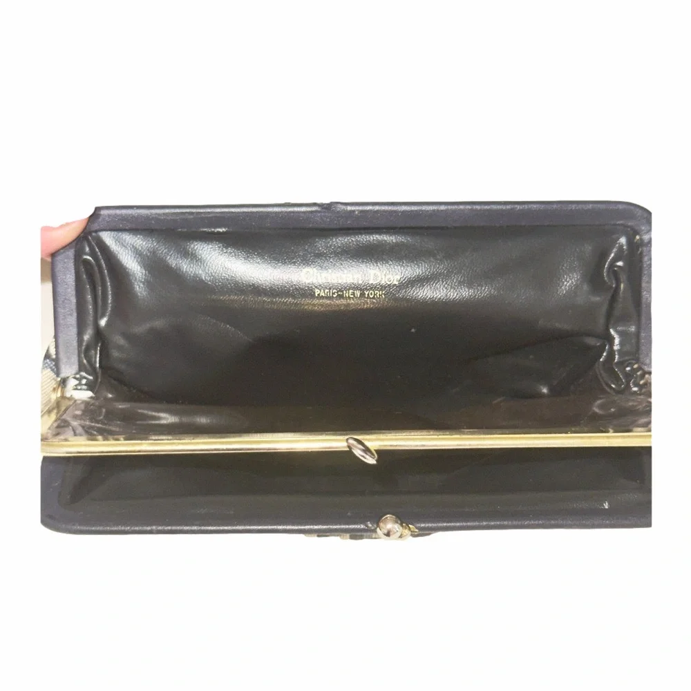 Vintage Dior Navy Trotter Kisslock Wallet Pouch